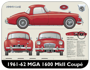 MGA 1600 Coup MkII (wire wheels) 1961-62 Place Mat, Medium